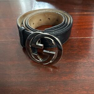 Gucci Black Leather Belt with Silver Buckle